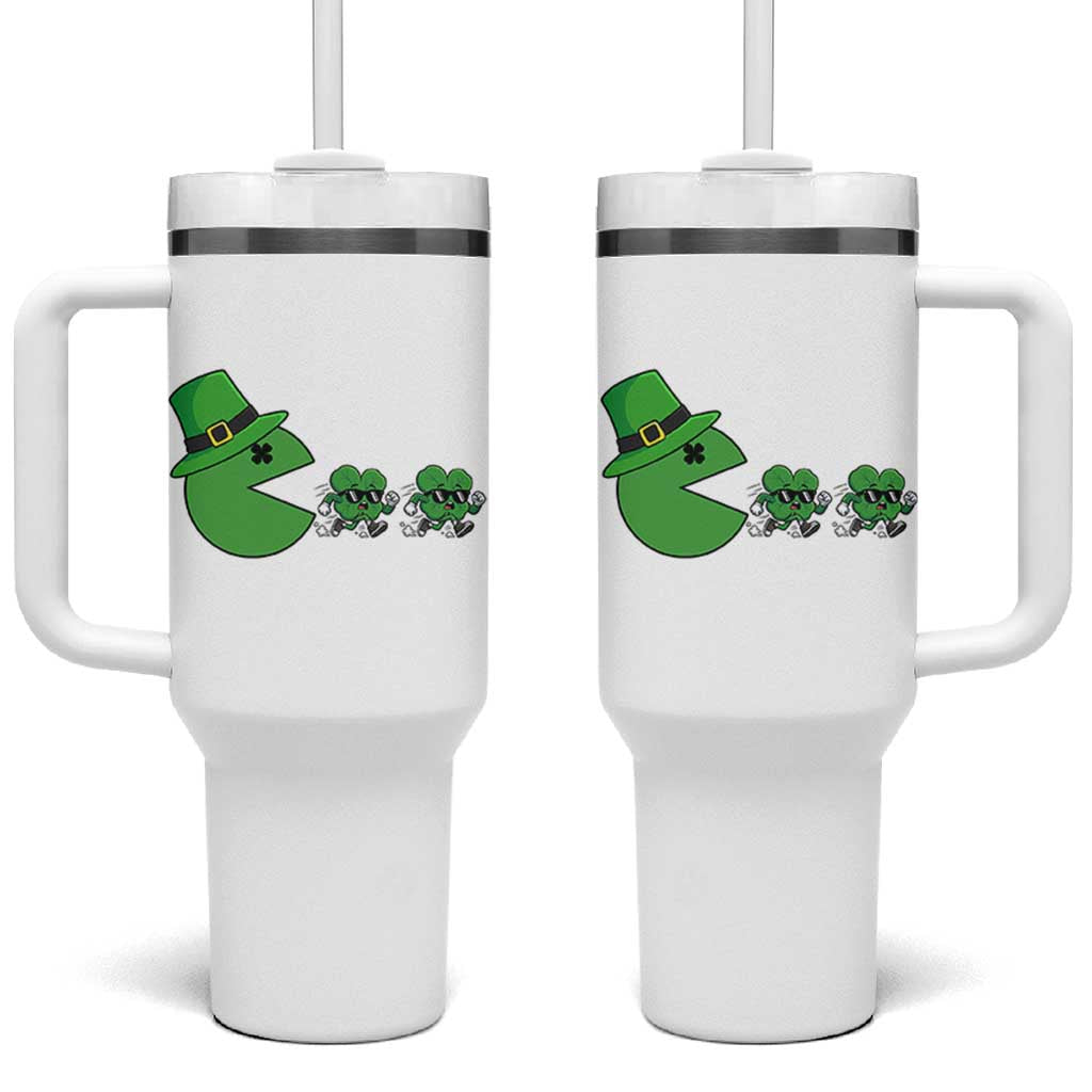 St Patricks Day Retro Gamer Eating Shamrock Lucky Gift Tumbler With Handle