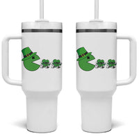 St Patricks Day Retro Gamer Eating Shamrock Lucky Gift Tumbler With Handle