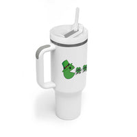 St Patricks Day Retro Gamer Eating Shamrock Lucky Gift Tumbler With Handle
