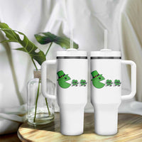 St Patricks Day Retro Gamer Eating Shamrock Lucky Gift Tumbler With Handle