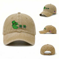 St Patricks Day Retro Gamer Eating Shamrock Lucky Gift Washed Cotton Baseball Cap