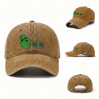 St Patricks Day Retro Gamer Eating Shamrock Lucky Gift Washed Cotton Baseball Cap