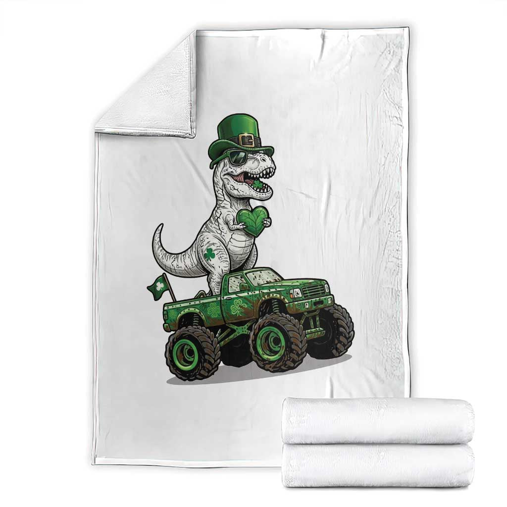Funny St Patricks Day Dinosaur Truck Throw Blanket Lucky Dino Gift