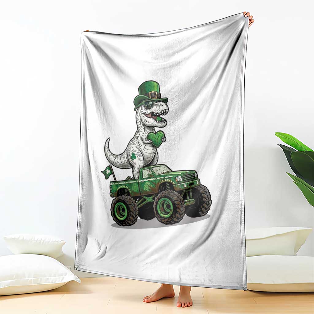 Funny St Patricks Day Dinosaur Truck Throw Blanket Lucky Dino Gift
