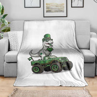Funny St Patricks Day Dinosaur Truck Throw Blanket Lucky Dino Gift