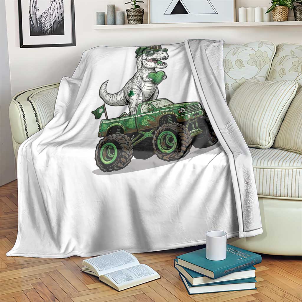 Funny St Patricks Day Dinosaur Truck Throw Blanket Lucky Dino Gift