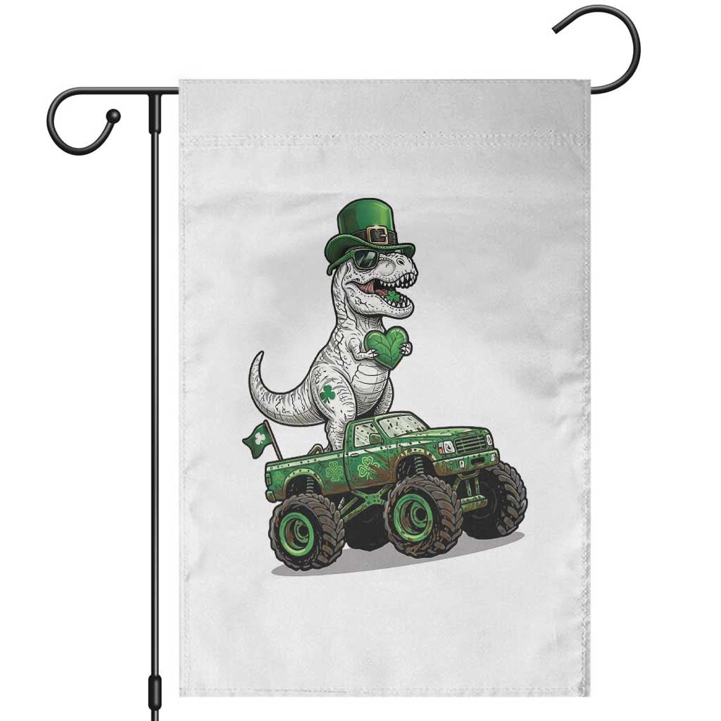 Funny St Patricks Day Dinosaur Truck Garden Flag Lucky Dino Gift