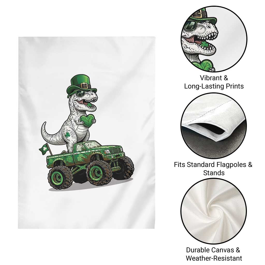 Funny St Patricks Day Dinosaur Truck Garden Flag Lucky Dino Gift