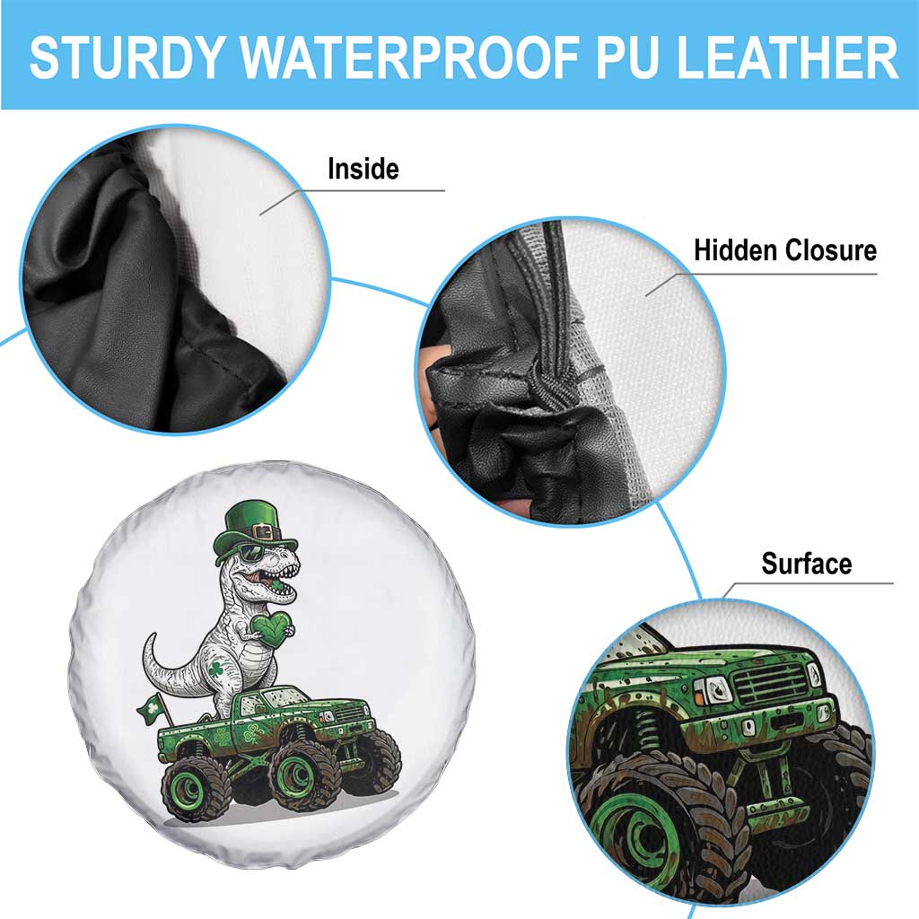 Funny St Patricks Day Dinosaur Truck Spare Tire Cover Lucky Dino Gift