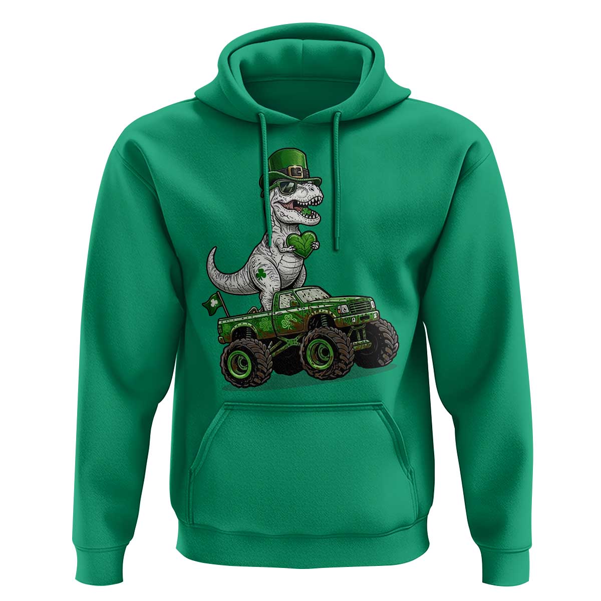 Funny St Patricks Day Dinosaur Truck Hoodie Lucky Dino Gift