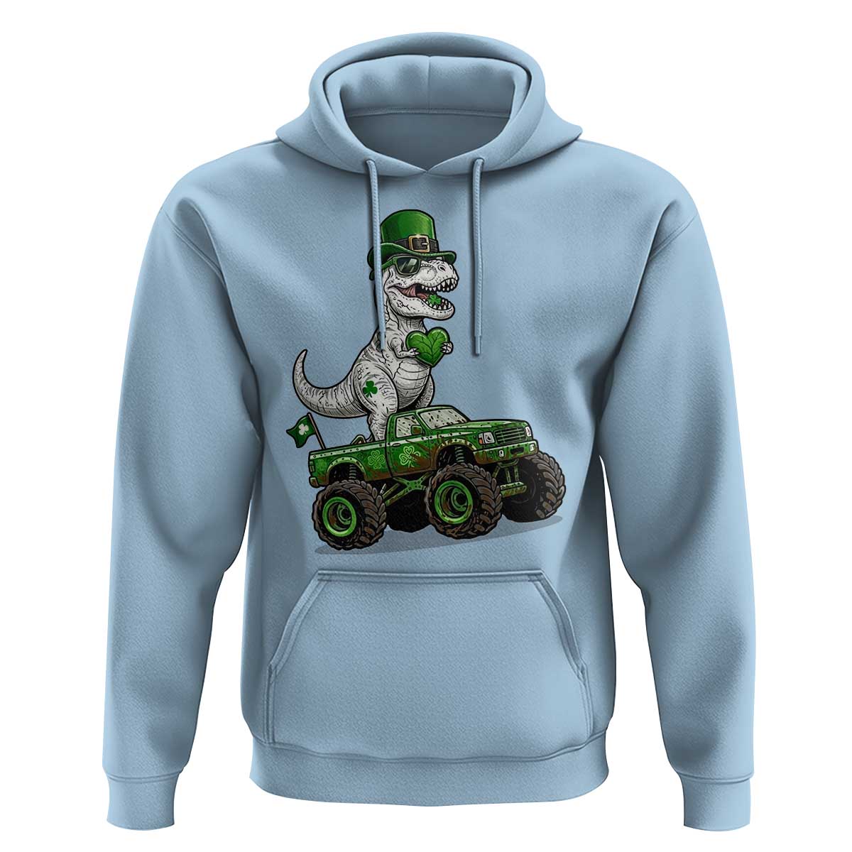 Funny St Patricks Day Dinosaur Truck Hoodie Lucky Dino Gift
