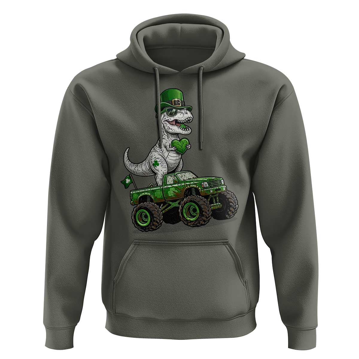 Funny St Patricks Day Dinosaur Truck Hoodie Lucky Dino Gift
