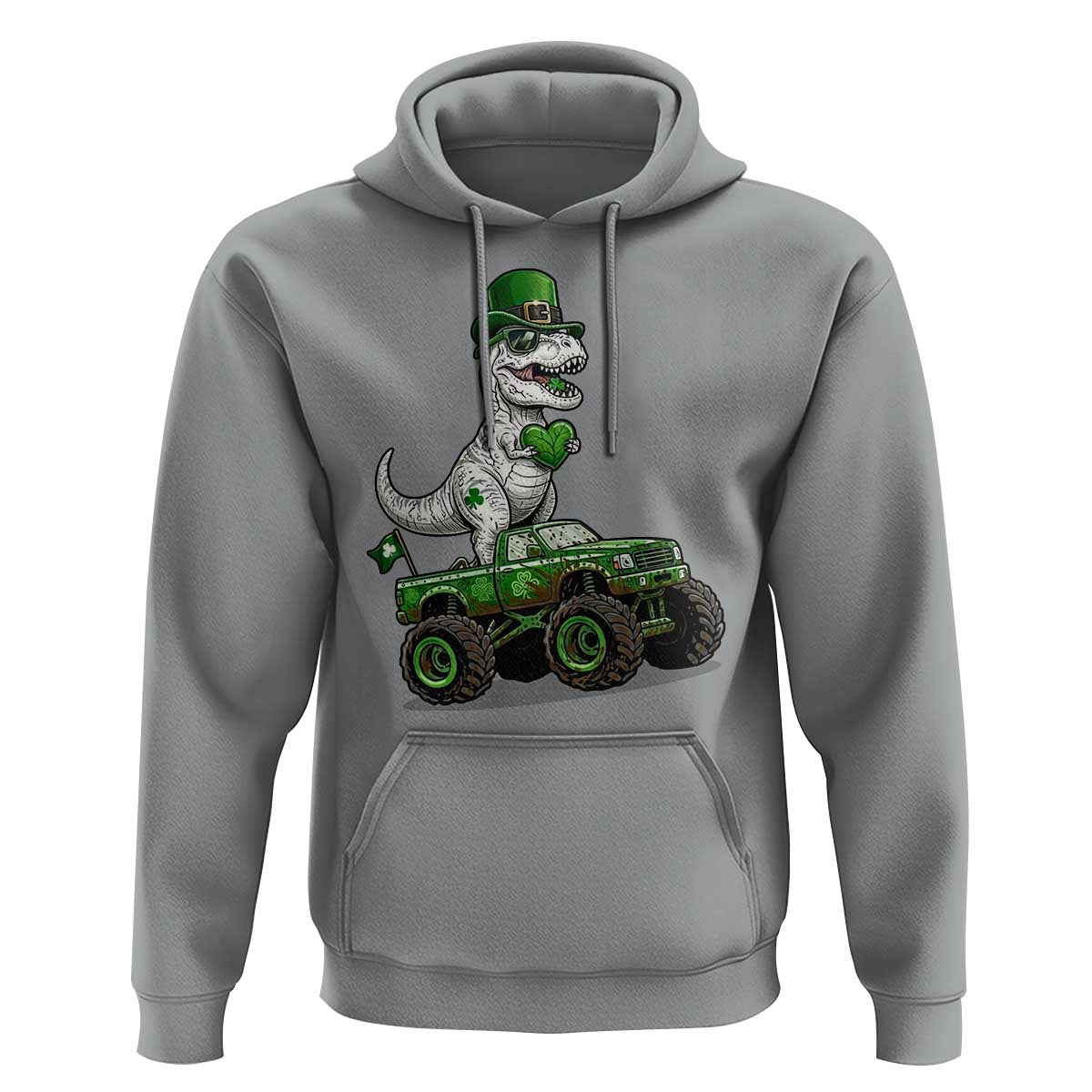 Funny St Patricks Day Dinosaur Truck Hoodie Lucky Dino Gift