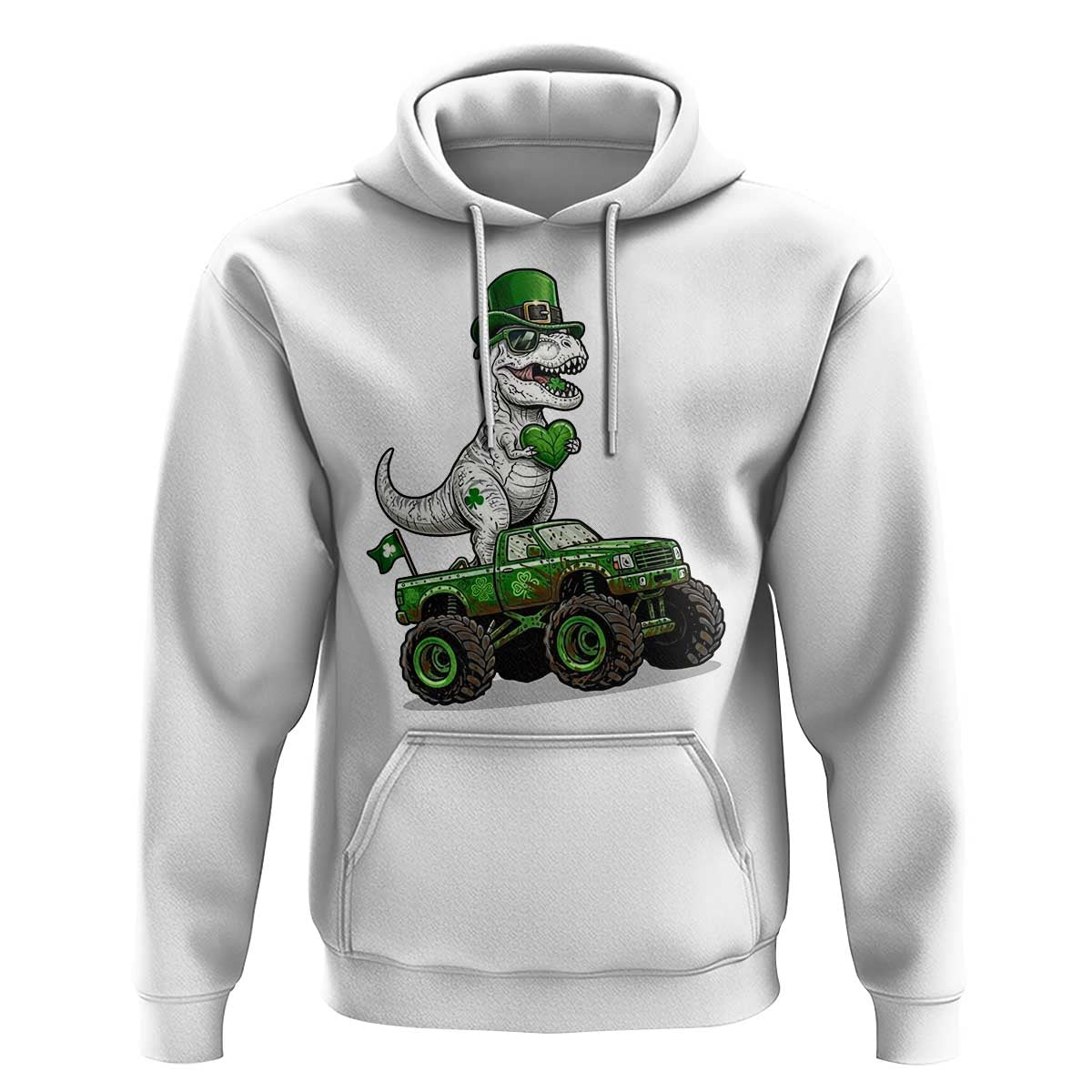 Funny St Patricks Day Dinosaur Truck Hoodie Lucky Dino Gift