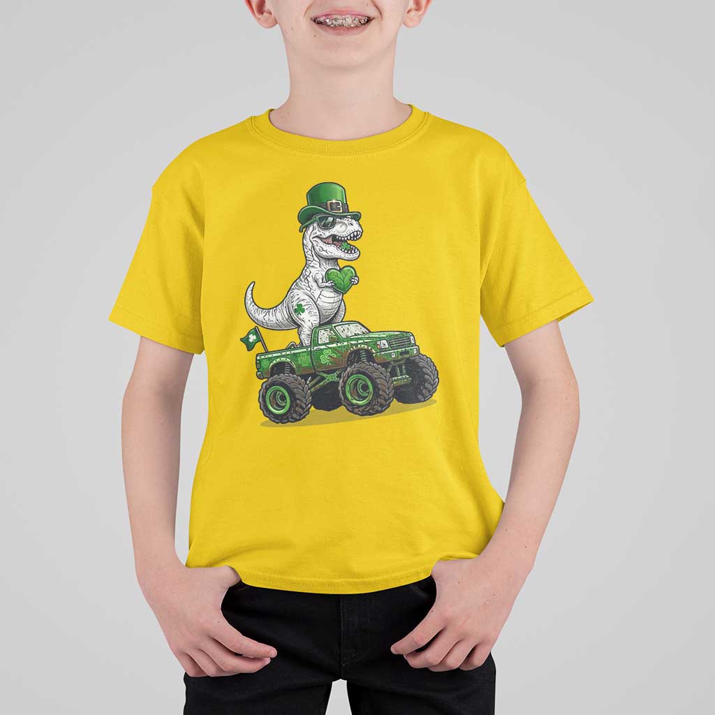 Funny St Patricks Day Dinosaur Truck T Shirt For Kid Lucky Dino Gift