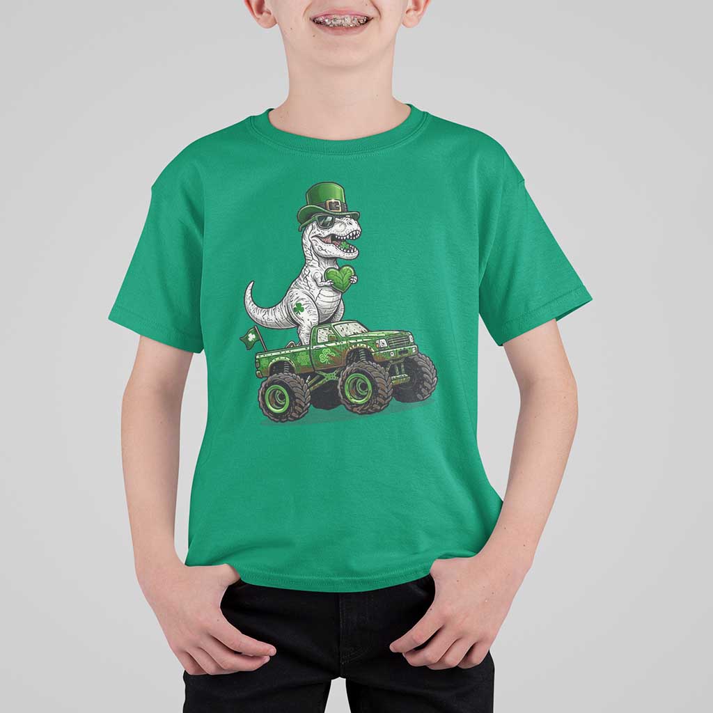 Funny St Patricks Day Dinosaur Truck T Shirt For Kid Lucky Dino Gift