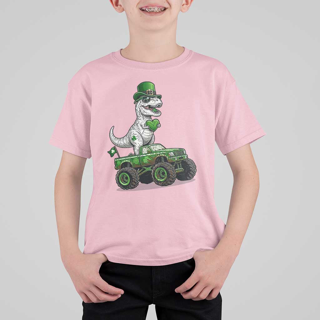 Funny St Patricks Day Dinosaur Truck T Shirt For Kid Lucky Dino Gift