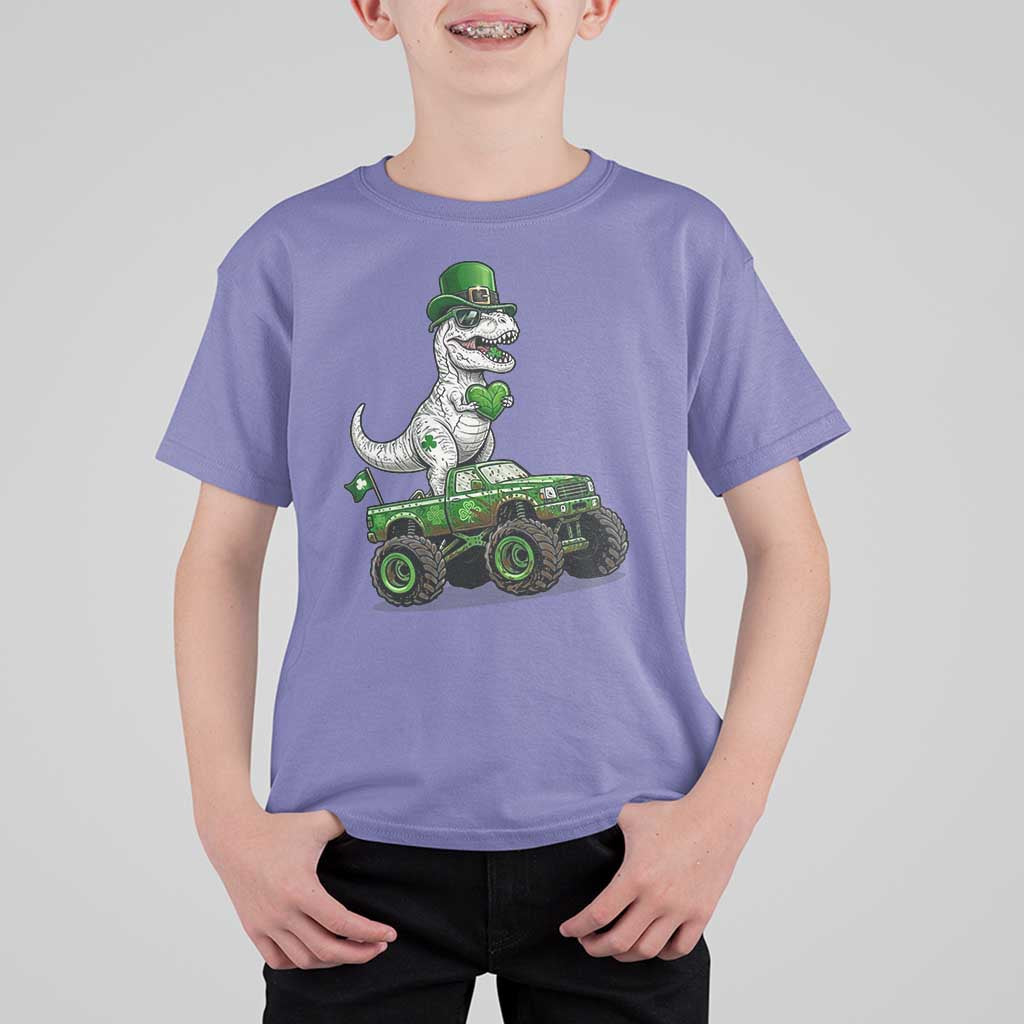 Funny St Patricks Day Dinosaur Truck T Shirt For Kid Lucky Dino Gift