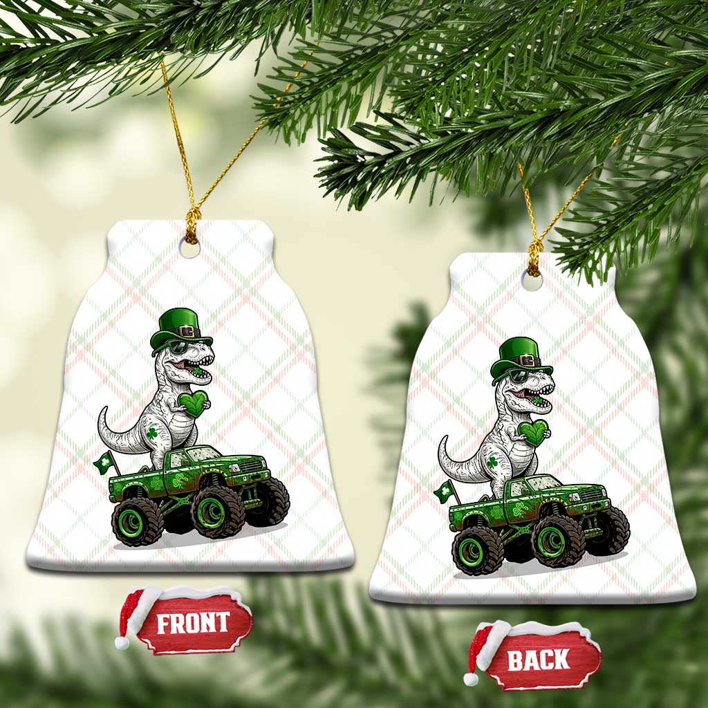 Funny St Patricks Day Dinosaur Truck Ceramic Ornament Lucky Dino Gift