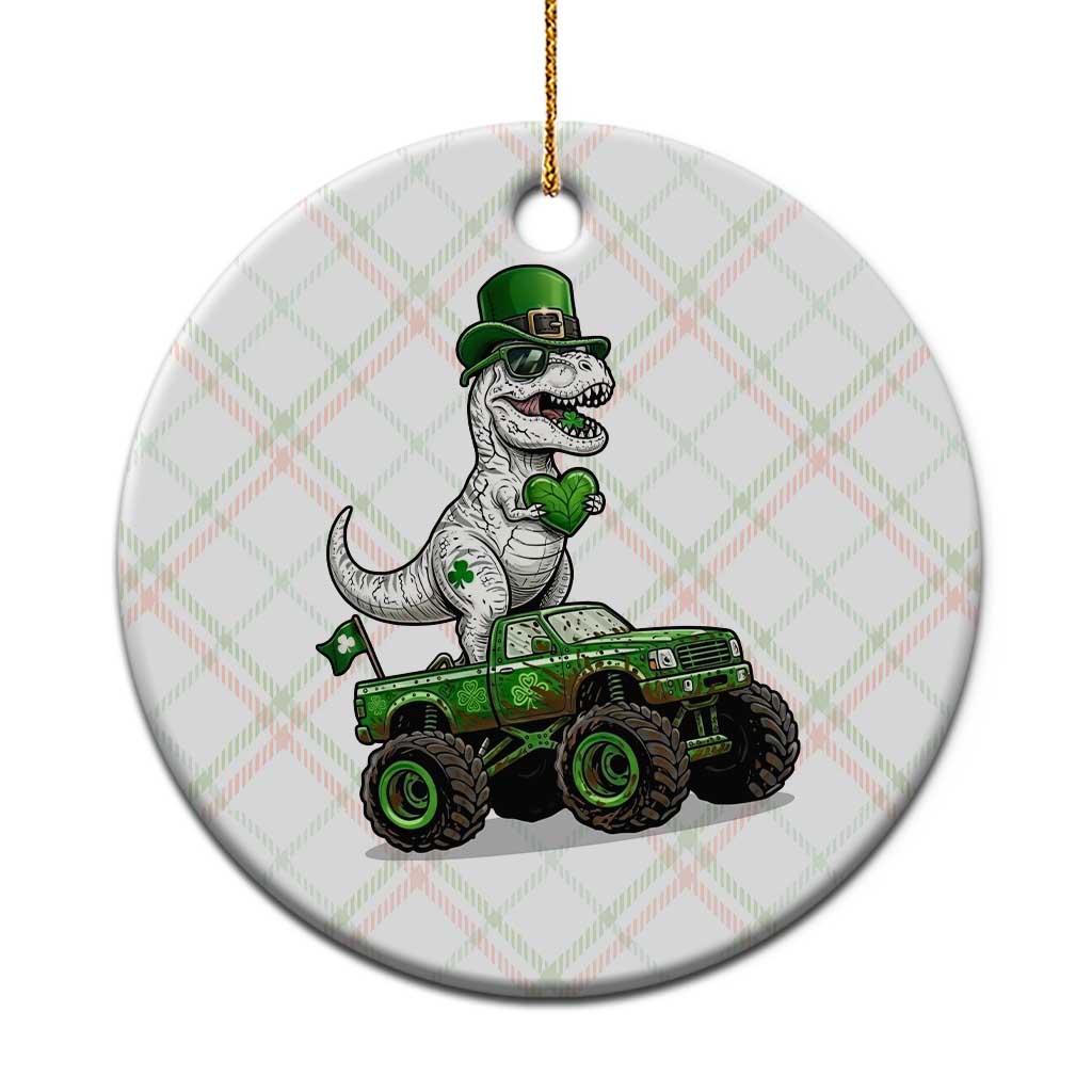 Funny St Patricks Day Dinosaur Truck Ceramic Ornament Lucky Dino Gift