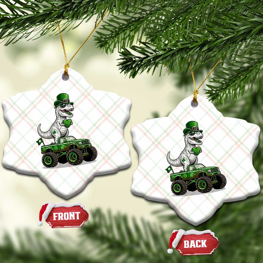 Funny St Patricks Day Dinosaur Truck Ceramic Ornament Lucky Dino Gift