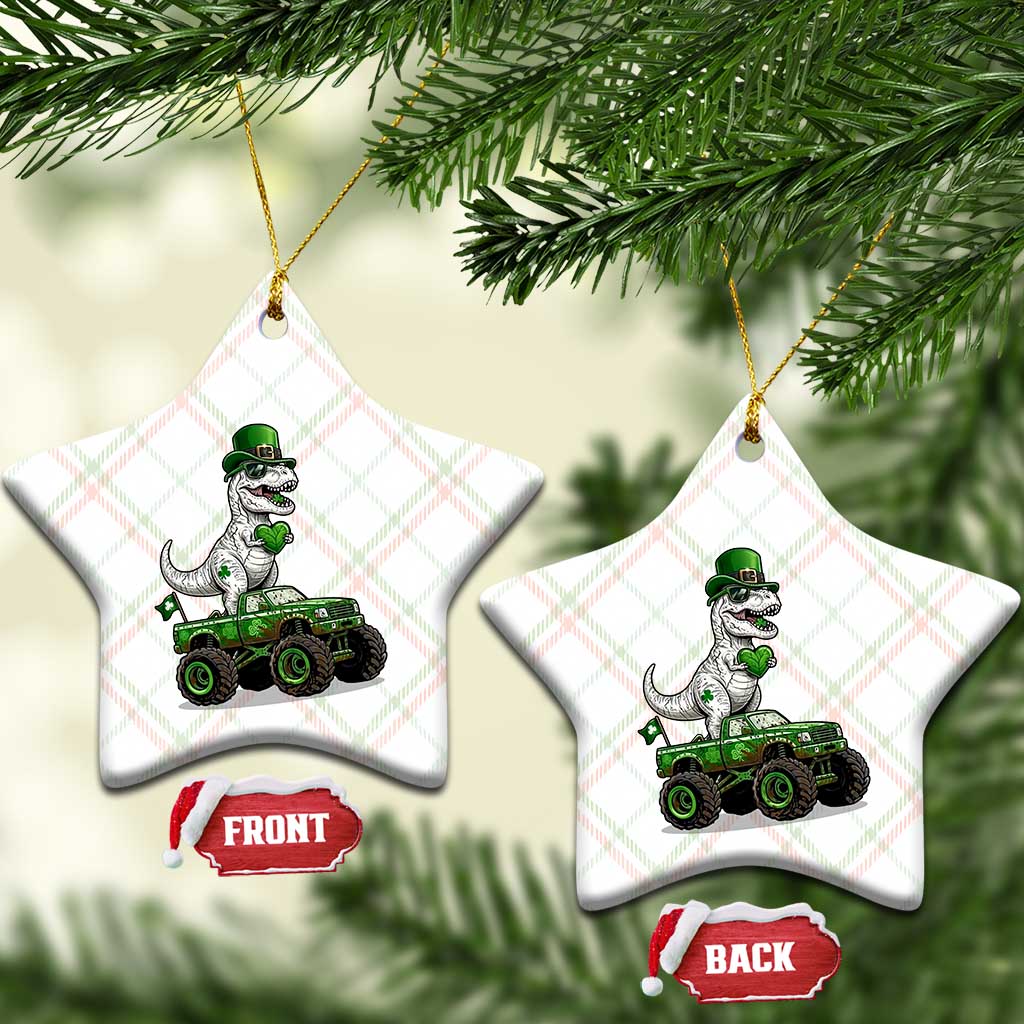 Funny St Patricks Day Dinosaur Truck Ceramic Ornament Lucky Dino Gift