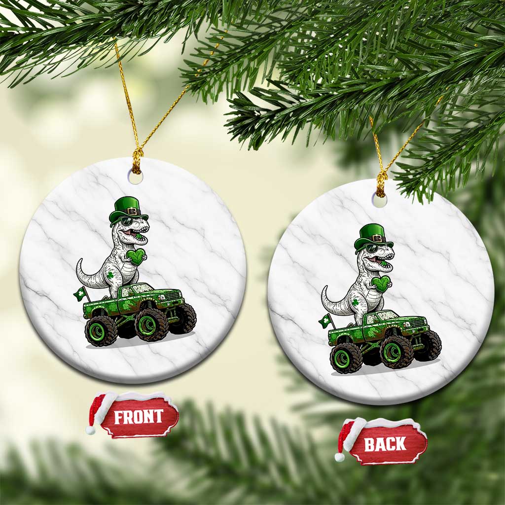 Funny St Patricks Day Dinosaur Truck Ceramic Ornament Lucky Dino Gift