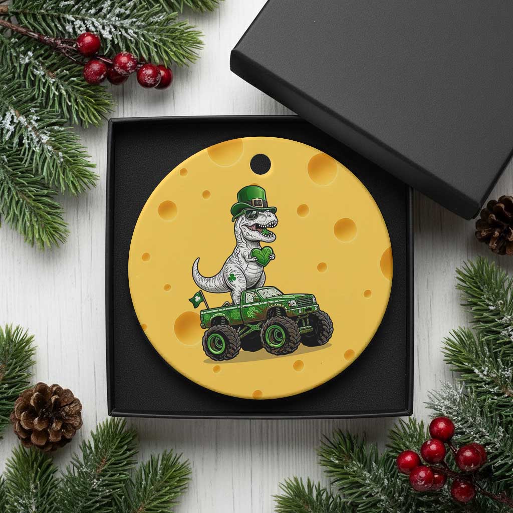 Funny St Patricks Day Dinosaur Truck Ceramic Ornament Lucky Dino Gift