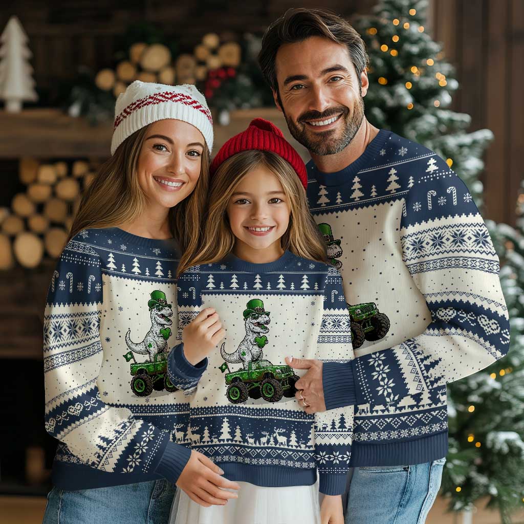 Funny St Patricks Day Dinosaur Truck Ugly Christmas Sweater Lucky Dino Gift