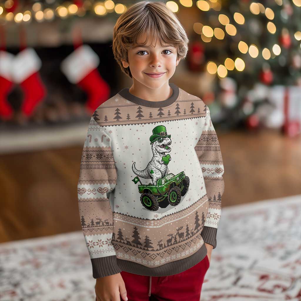 Funny St Patricks Day Dinosaur Truck Ugly Christmas Sweater Lucky Dino Gift