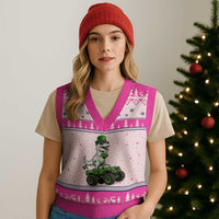 Funny St Patricks Day Dinosaur Truck V-Neck Knit Sweater Vest Lucky Dino Gift