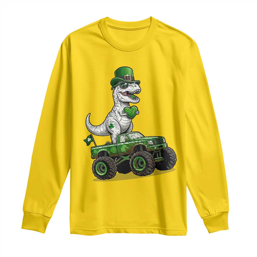 Funny St Patricks Day Dinosaur Truck Long Sleeve Shirt Lucky Dino Gift
