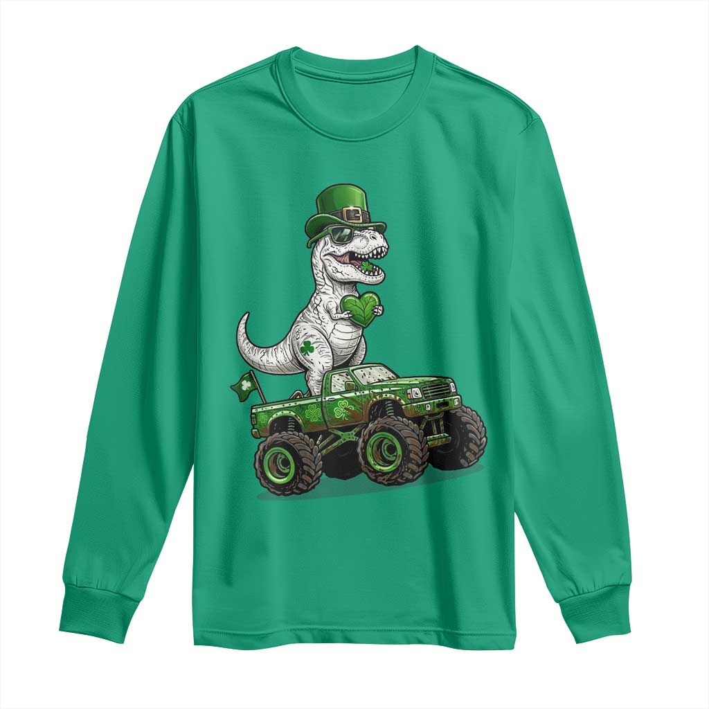 Funny St Patricks Day Dinosaur Truck Long Sleeve Shirt Lucky Dino Gift