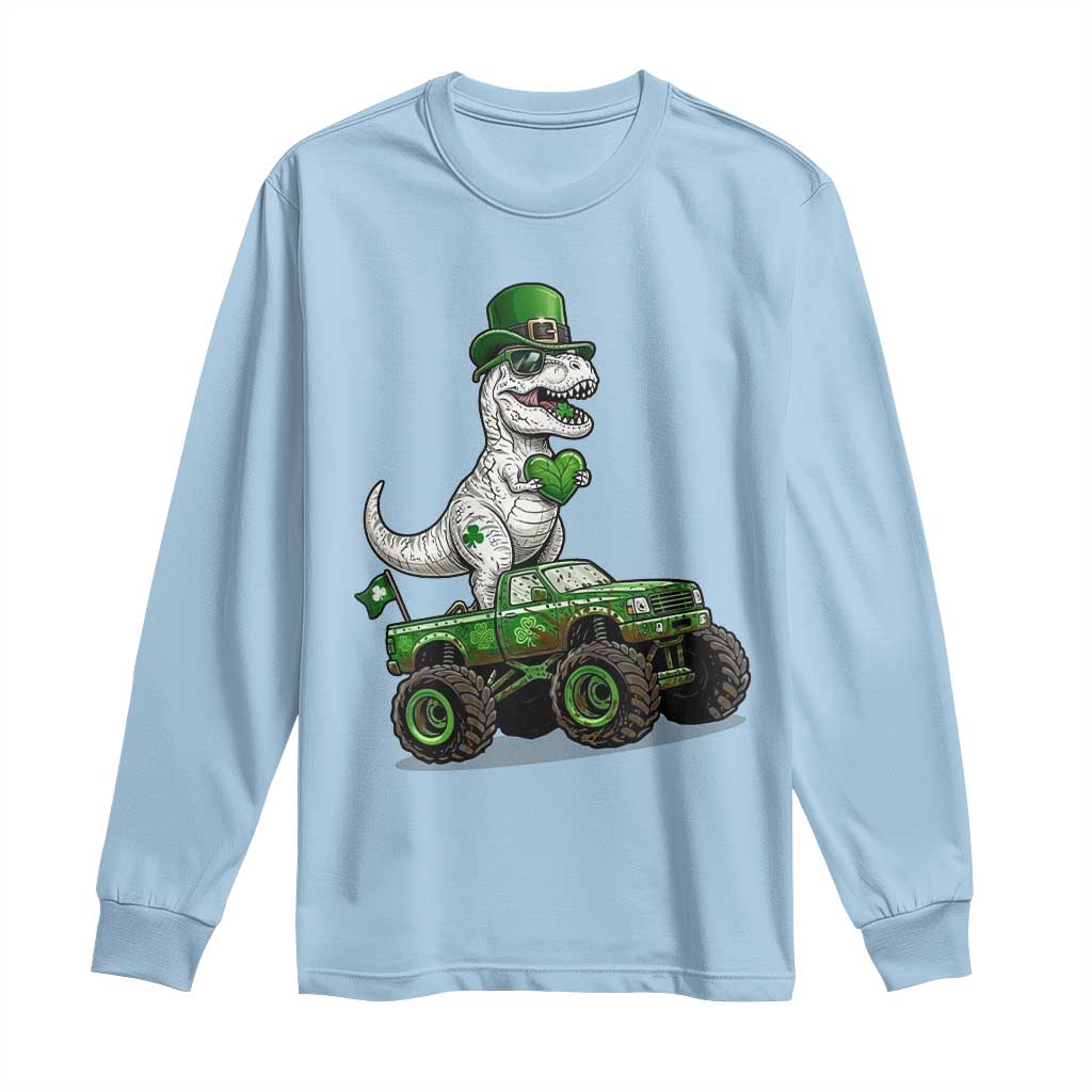 Funny St Patricks Day Dinosaur Truck Long Sleeve Shirt Lucky Dino Gift