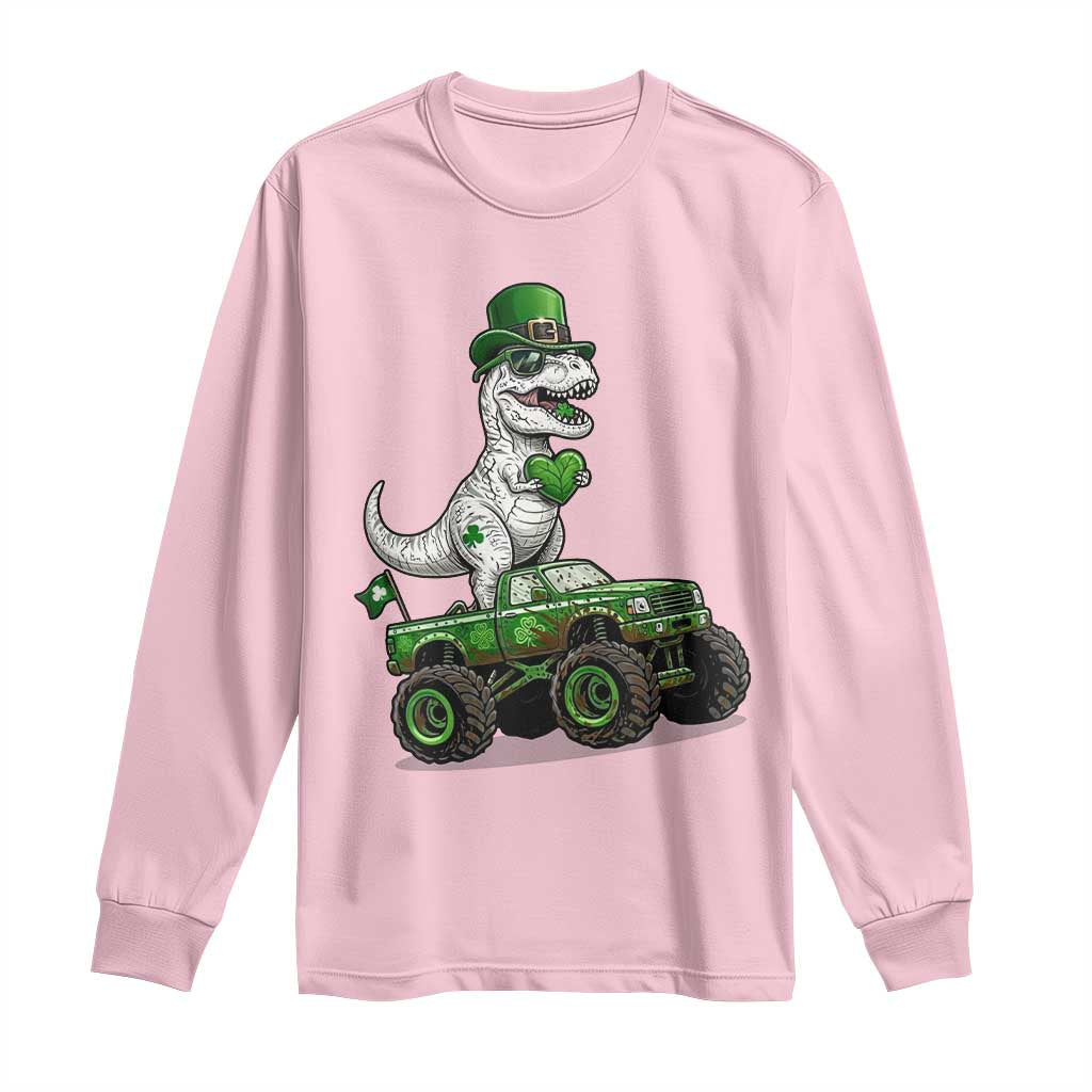 Funny St Patricks Day Dinosaur Truck Long Sleeve Shirt Lucky Dino Gift