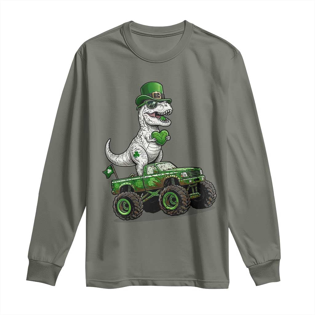 Funny St Patricks Day Dinosaur Truck Long Sleeve Shirt Lucky Dino Gift