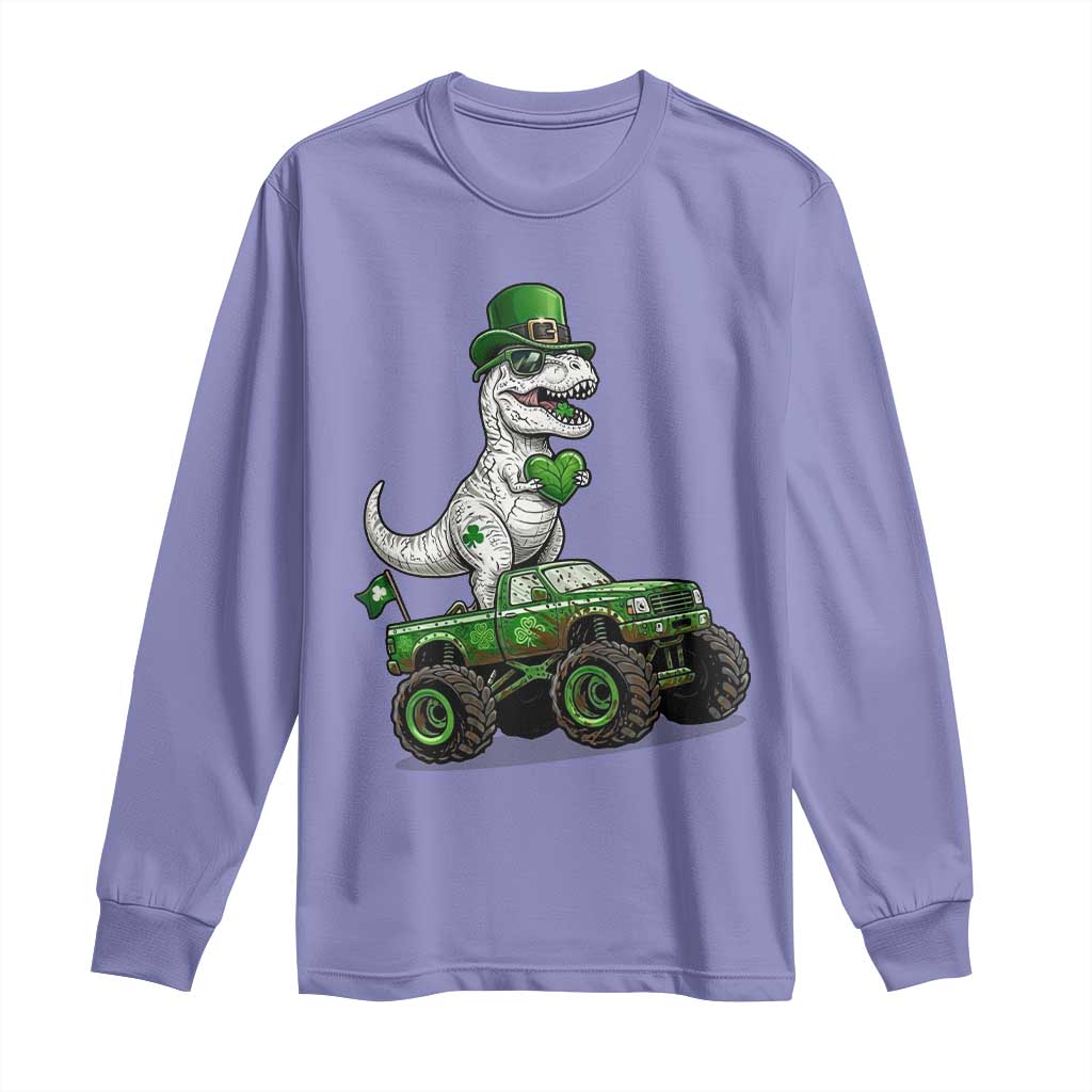 Funny St Patricks Day Dinosaur Truck Long Sleeve Shirt Lucky Dino Gift