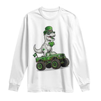 Funny St Patricks Day Dinosaur Truck Long Sleeve Shirt Lucky Dino Gift
