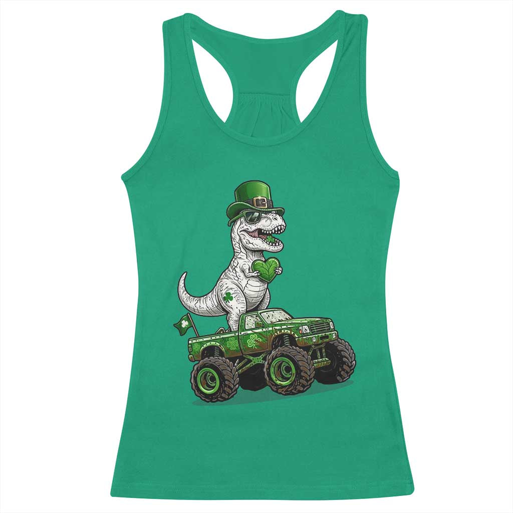Funny St Patricks Day Dinosaur Truck Racerback Tank Top Lucky Dino Gift
