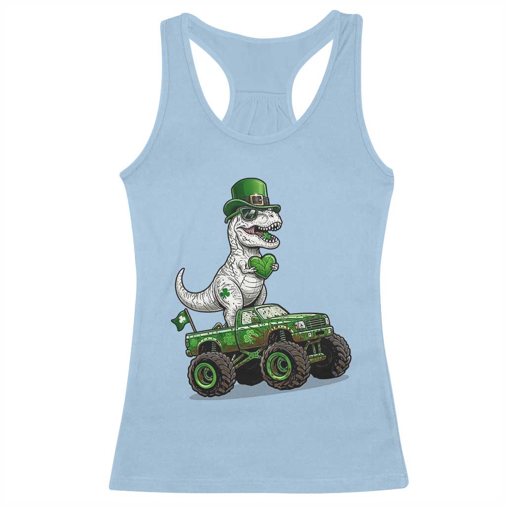 Funny St Patricks Day Dinosaur Truck Racerback Tank Top Lucky Dino Gift