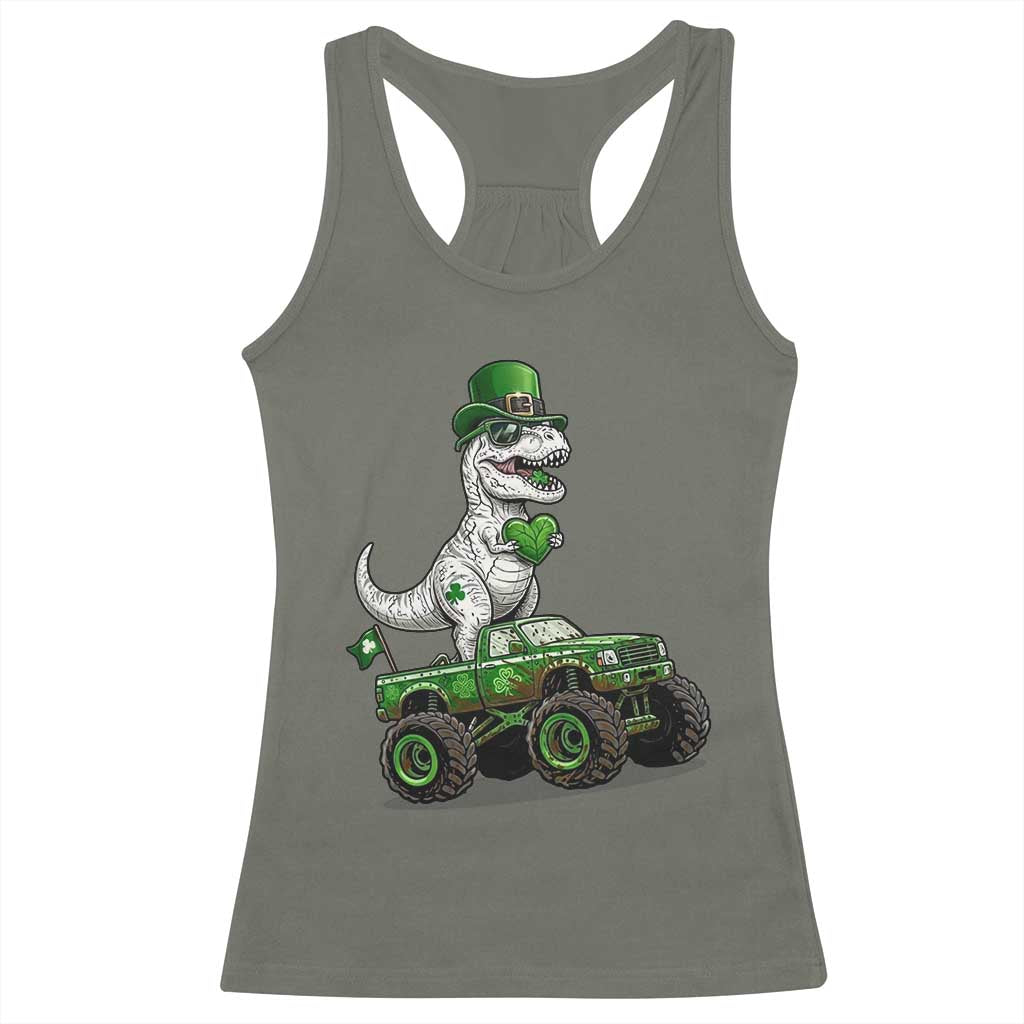 Funny St Patricks Day Dinosaur Truck Racerback Tank Top Lucky Dino Gift