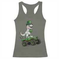 Funny St Patricks Day Dinosaur Truck Racerback Tank Top Lucky Dino Gift