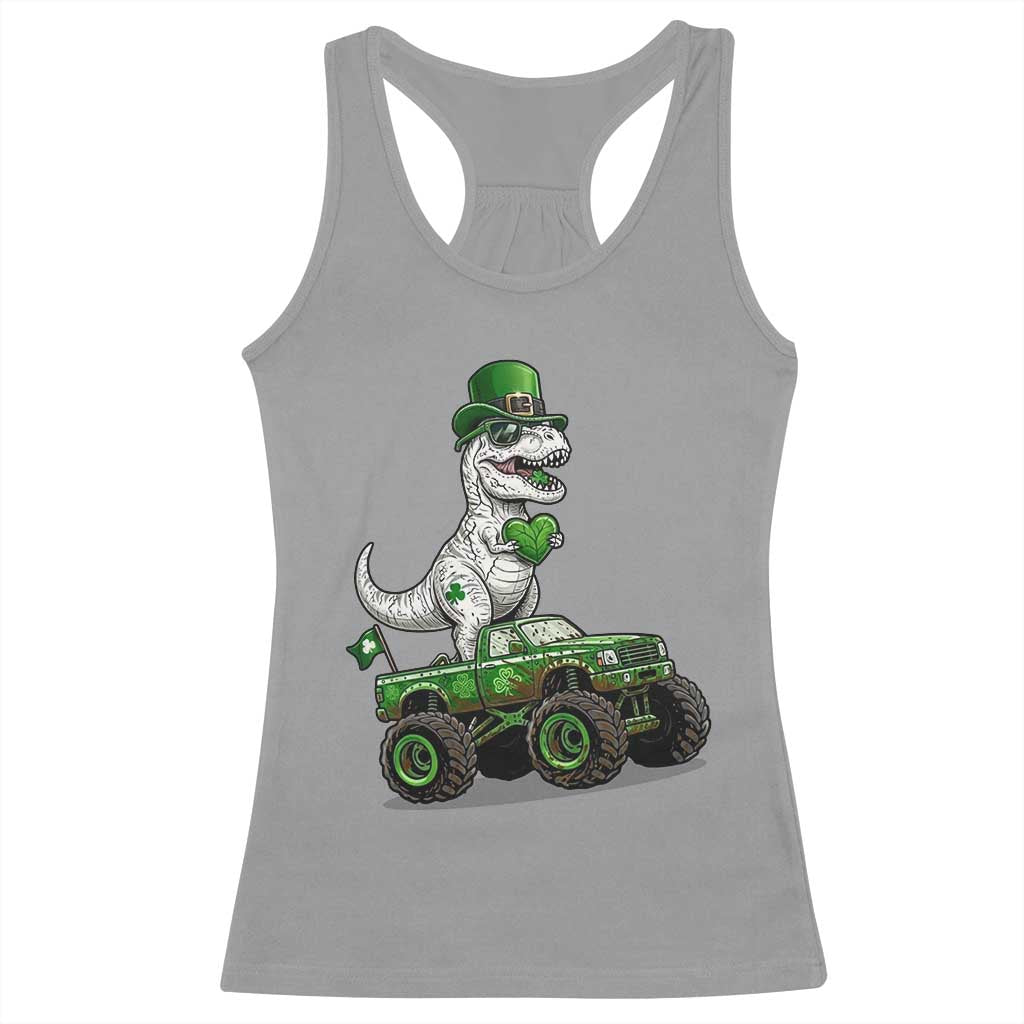 Funny St Patricks Day Dinosaur Truck Racerback Tank Top Lucky Dino Gift