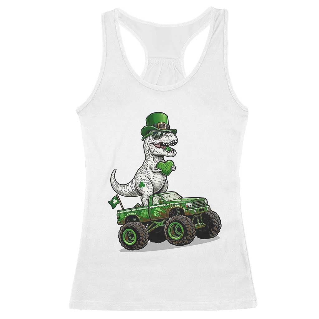 Funny St Patricks Day Dinosaur Truck Racerback Tank Top Lucky Dino Gift