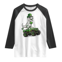 Funny St Patricks Day Dinosaur Truck Raglan Shirt Lucky Dino Gift