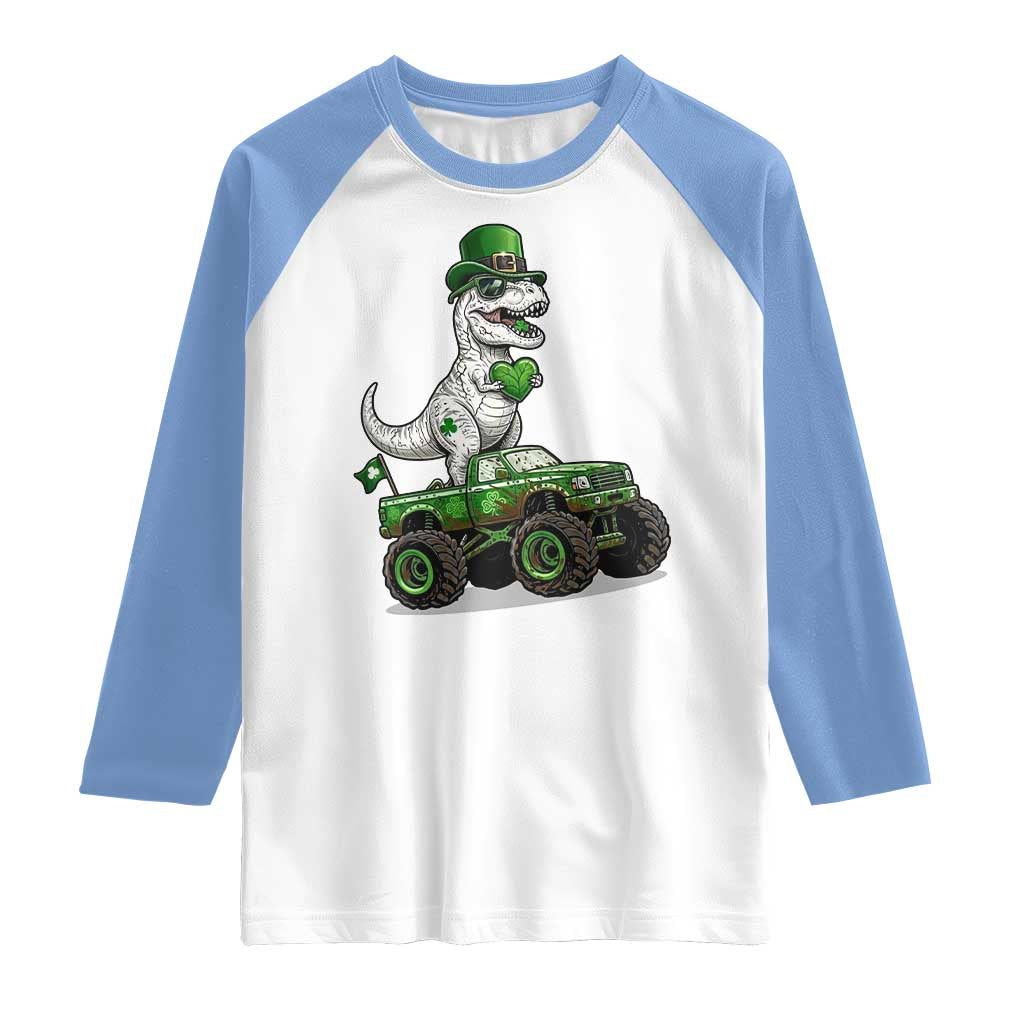 Funny St Patricks Day Dinosaur Truck Raglan Shirt Lucky Dino Gift