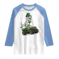 Funny St Patricks Day Dinosaur Truck Raglan Shirt Lucky Dino Gift