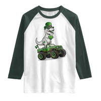 Funny St Patricks Day Dinosaur Truck Raglan Shirt Lucky Dino Gift