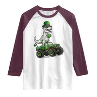 Funny St Patricks Day Dinosaur Truck Raglan Shirt Lucky Dino Gift