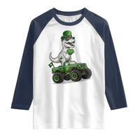 Funny St Patricks Day Dinosaur Truck Raglan Shirt Lucky Dino Gift